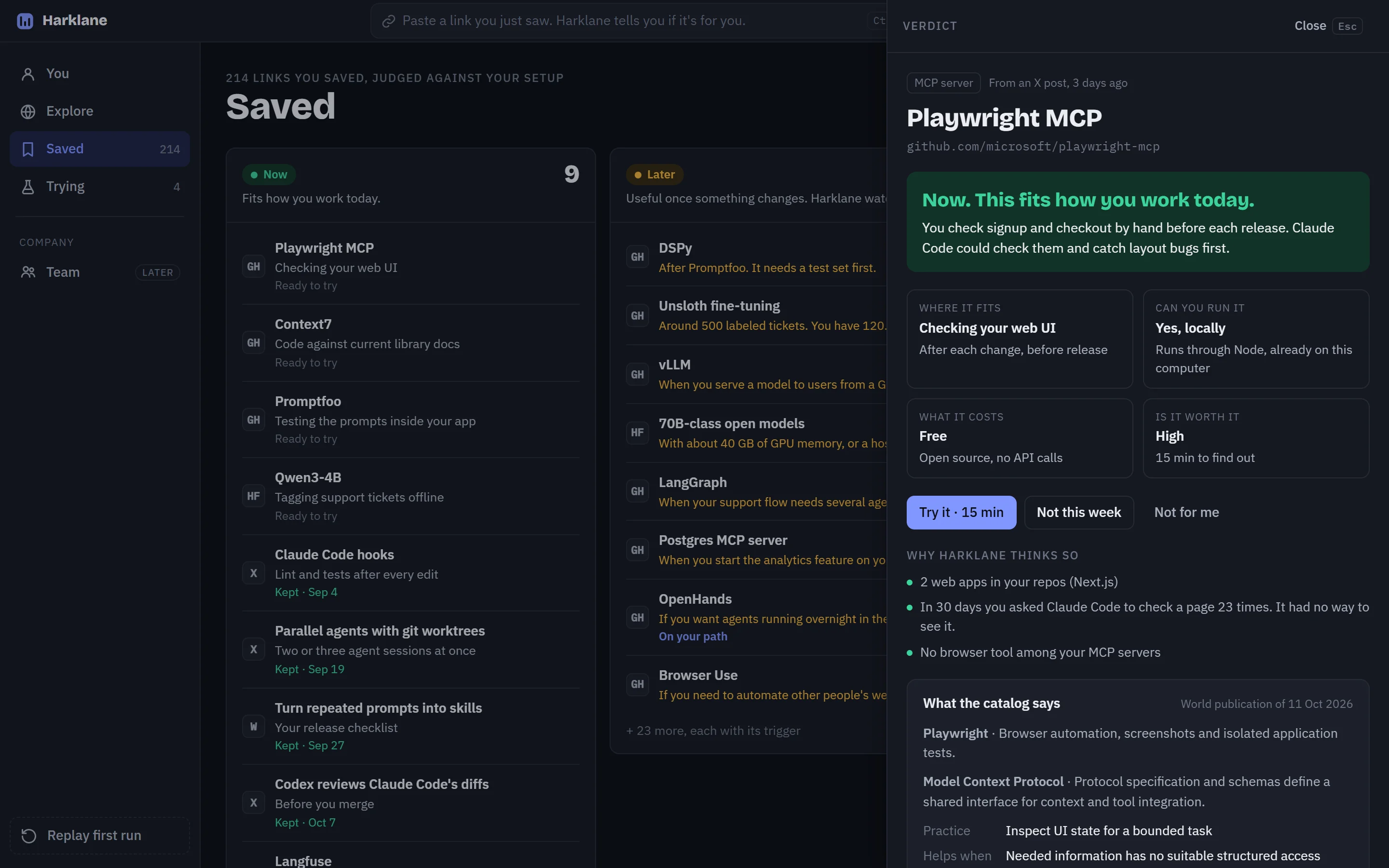 A Harklane verdict for a browser tool: Now. Where it fits, whether it runs here, what it costs, and why.